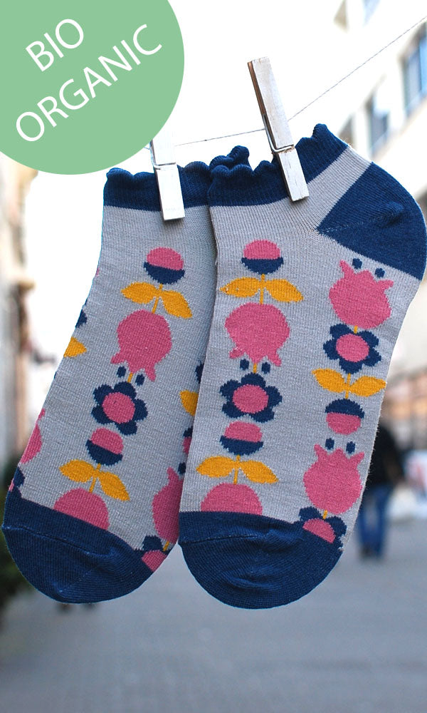 Bio Kinder-Sneakersocken Tulpen, grau