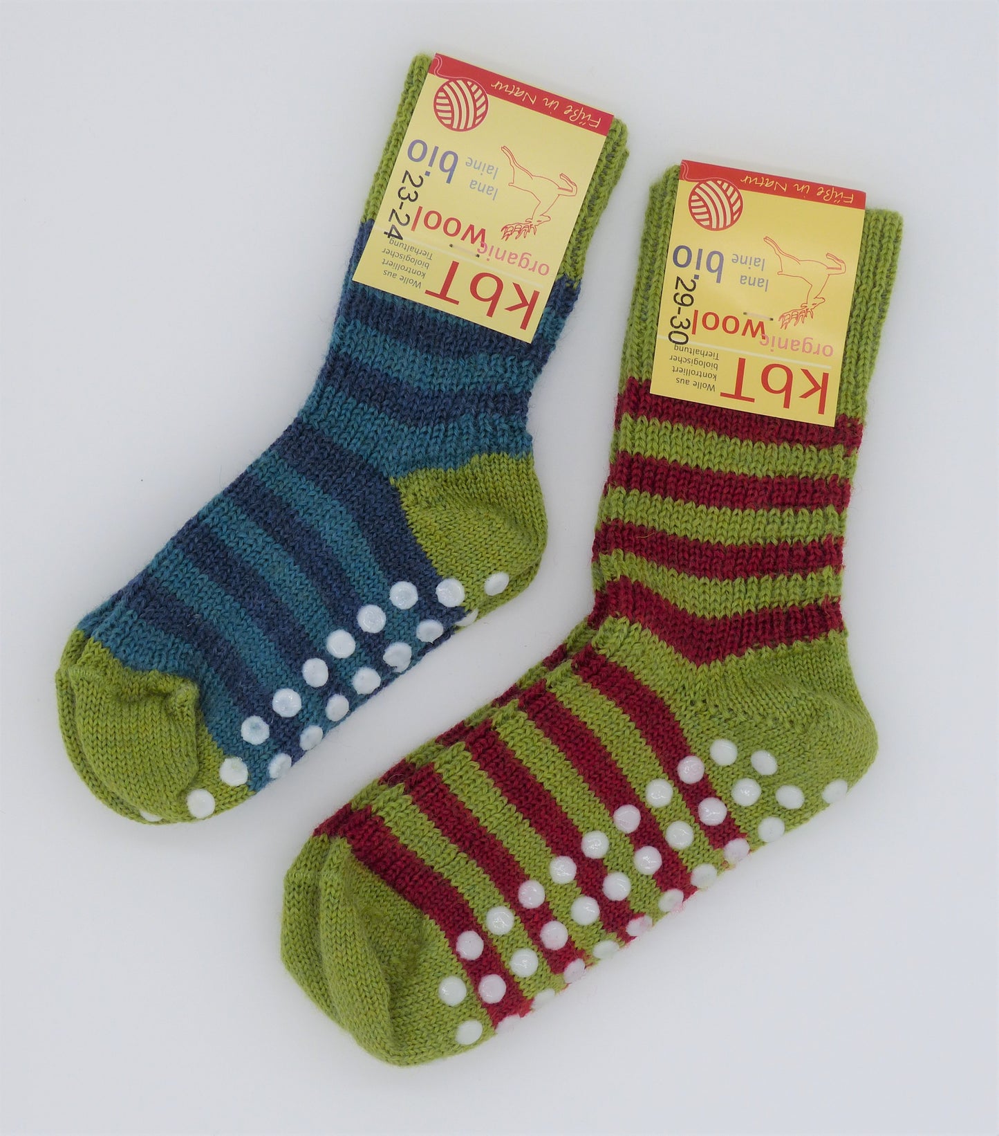 Hirsch Natur Kinder Stopper-Wollsocken rot/grün