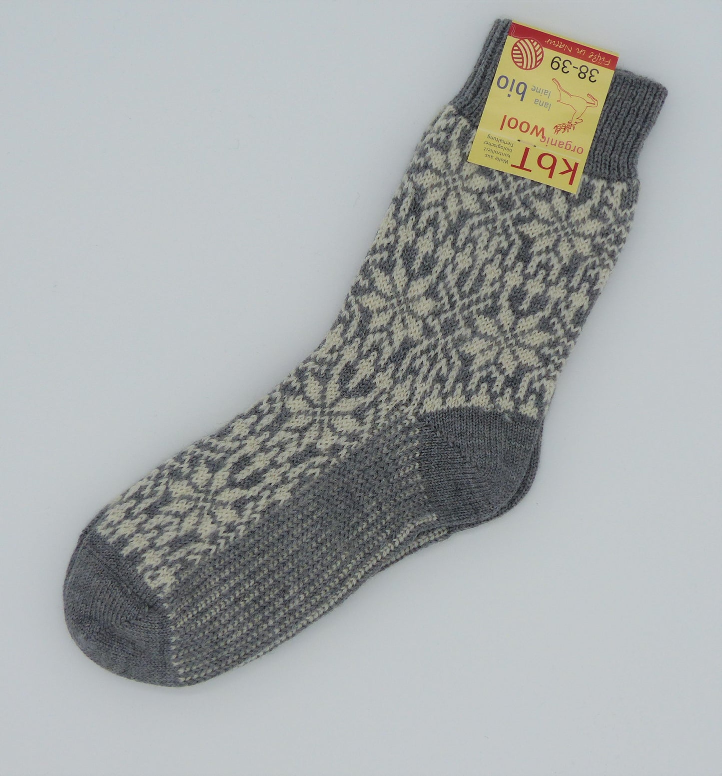 Hirsch Natur Wollsocken Sternenmuster, Grau/Natur