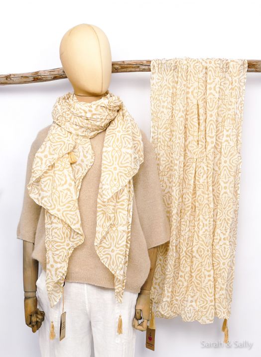 Sarah&Sally Schal (768) Muster Weiß/Beige