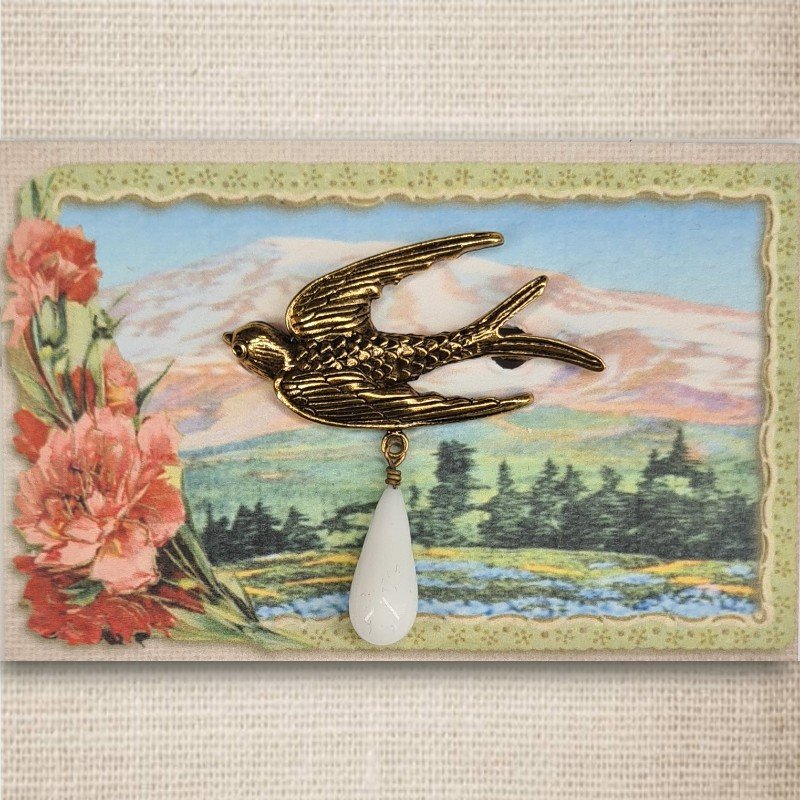 Urban Hippies Bird Brosche, Gold/White