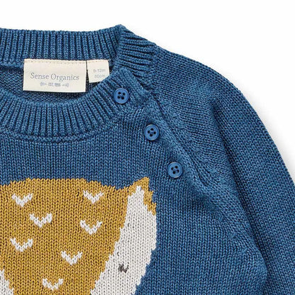 Sense Organics Baby-Strickpulli Navin, Blau+Fuchs