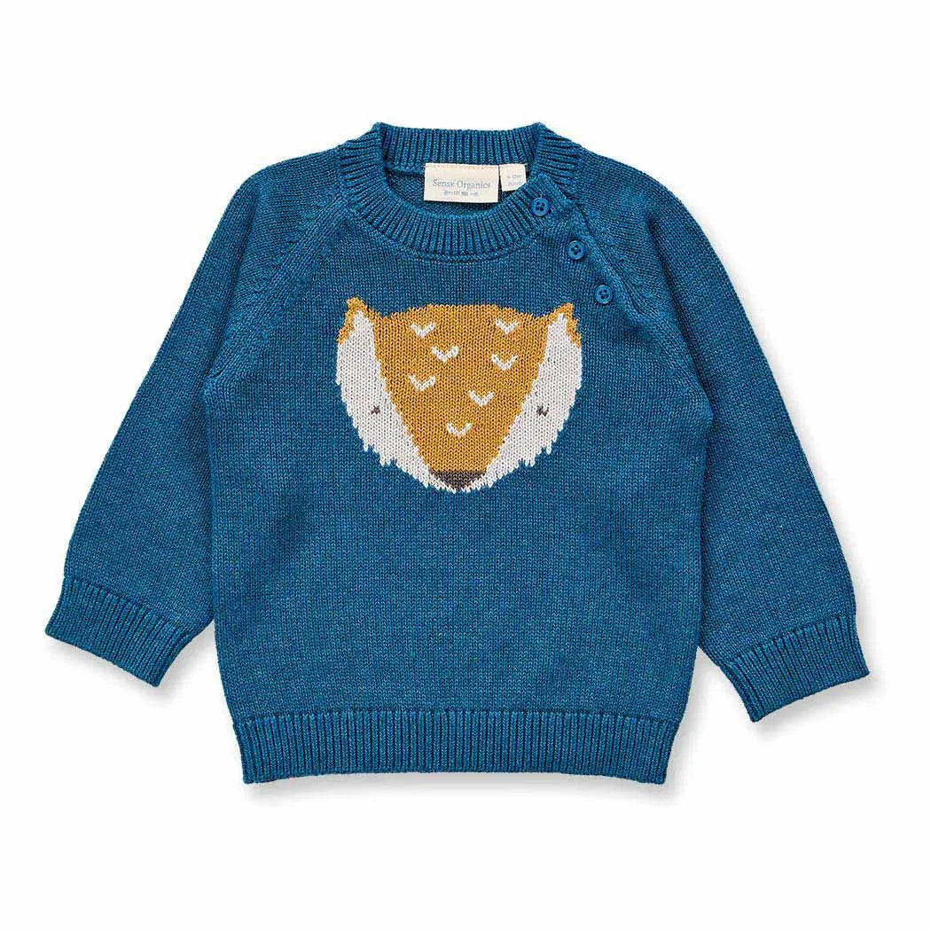 Sense Organics Baby-Strickpulli Navin, Blau+Fuchs