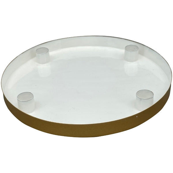 Kerzentablett/Adventskranz EnameL, gold/weiß