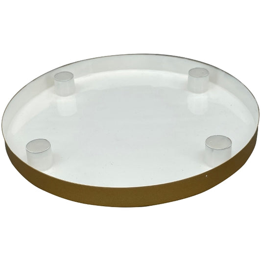 Kerzentablett/Adventskranz EnameL, gold/weiß