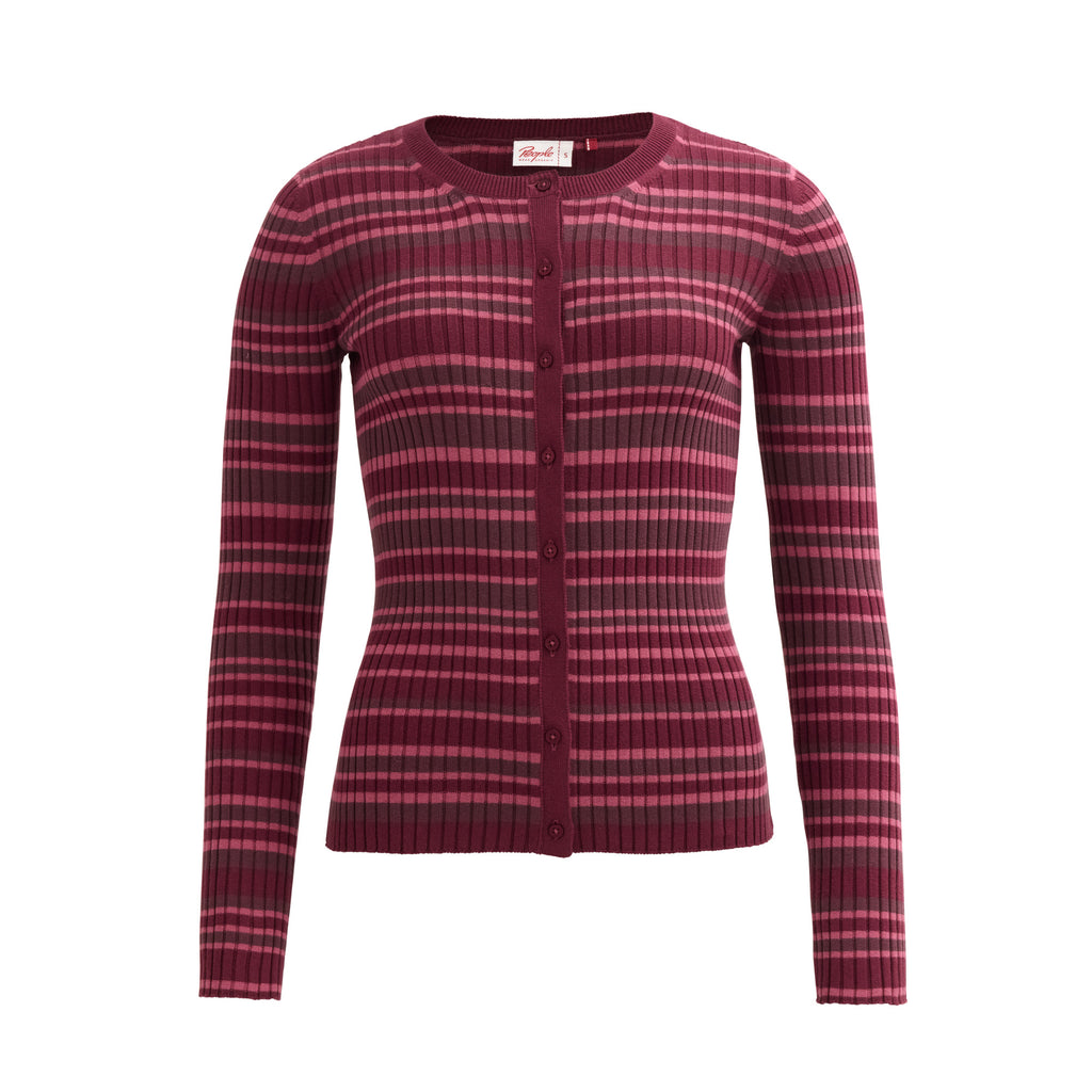 People Wear Organic Rippstrick-Cardigan, Burgund geringelt