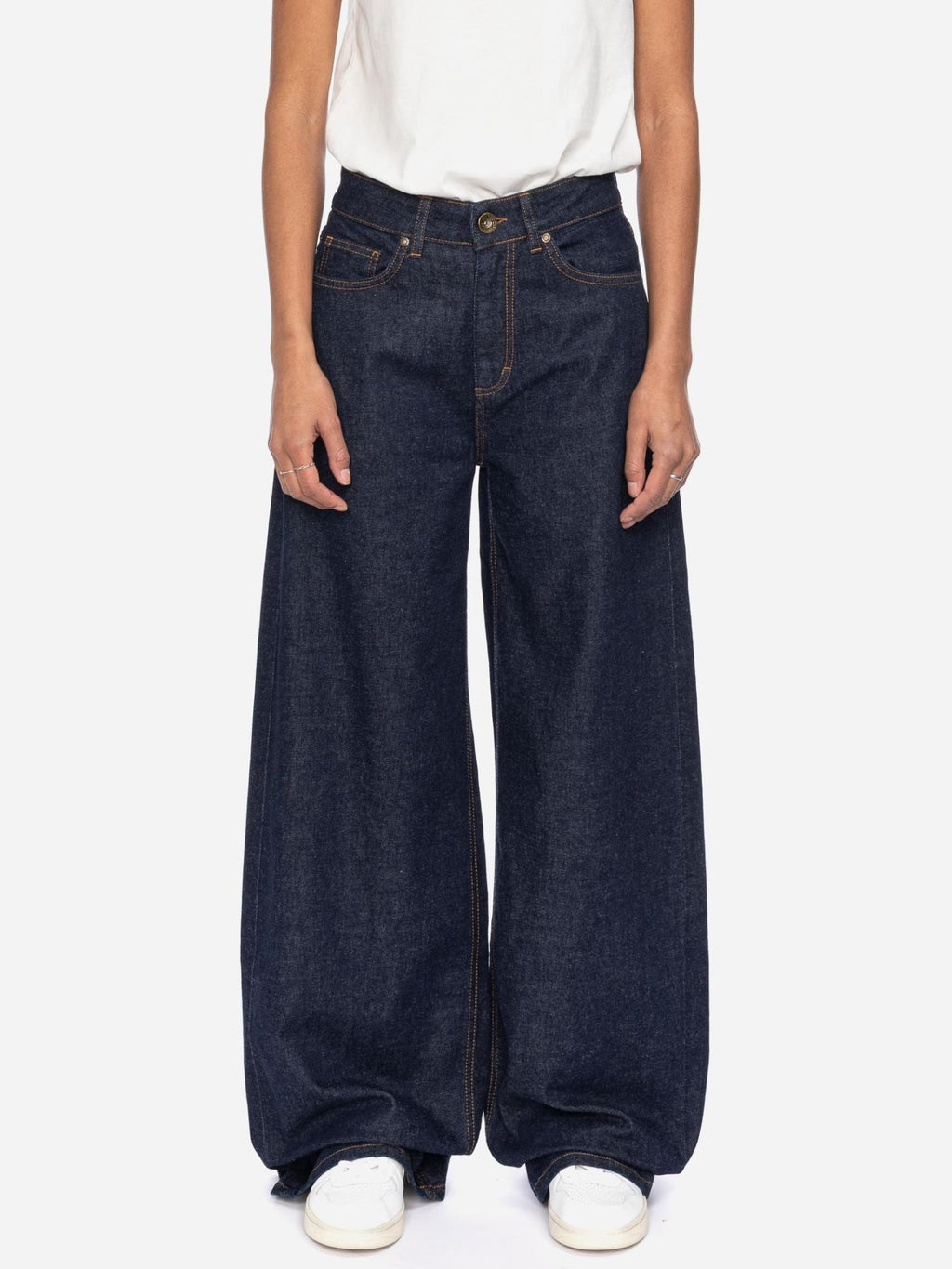 Dunkelblaue Damen-Jeans mit weitem Bein von Ato Berlin