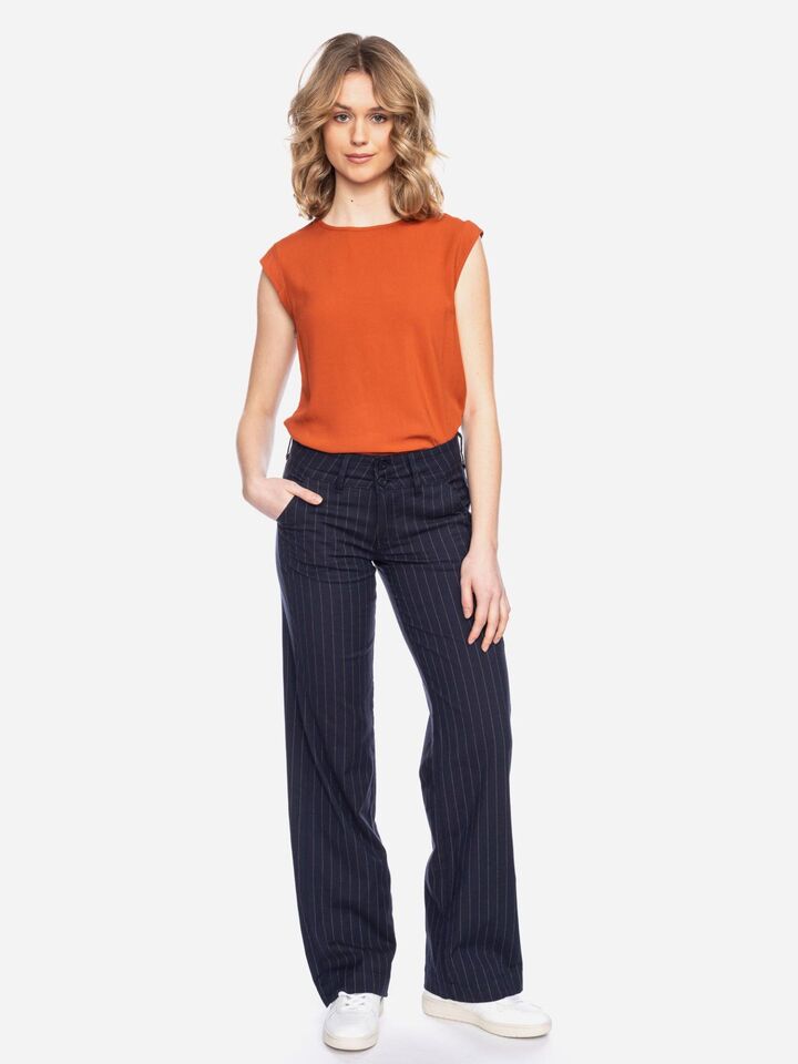 Ato Berlin - Stoffhose Lilia, d.blau/beige