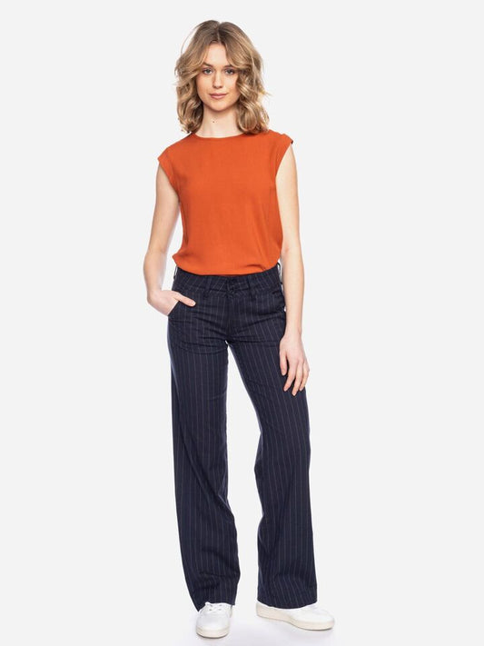 Ato Berlin - Stoffhose Lilia, d.blau/beige