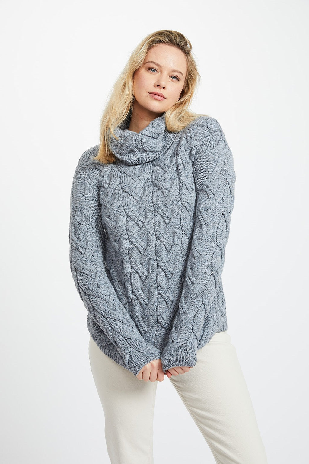 Rollkragenpulli Merino superweich, graublau