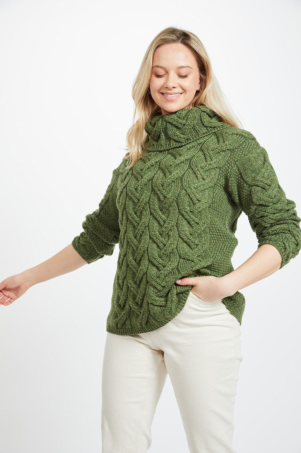 Aran Rollkragenpulli Merino superweich, Moos