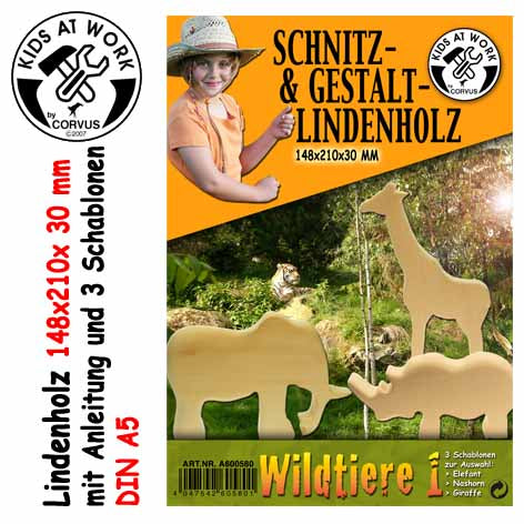 Schnitzholz Wildtiere 1, groß