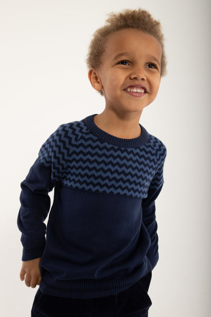 Danefae Strickpullover Style Master, Blau gemustert