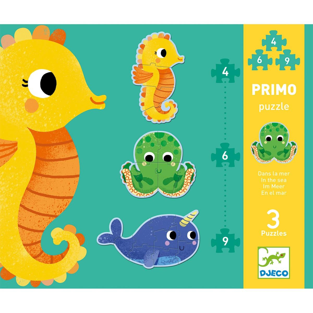 Djeco Drei erste Puzzles, Im Meer, 4, 6 und 9 Teile