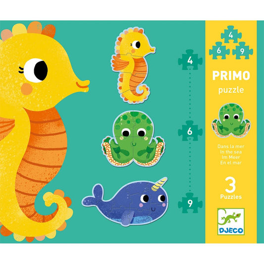 Djeco Drei erste Puzzles, Im Meer, 4, 6 und 9 Teile