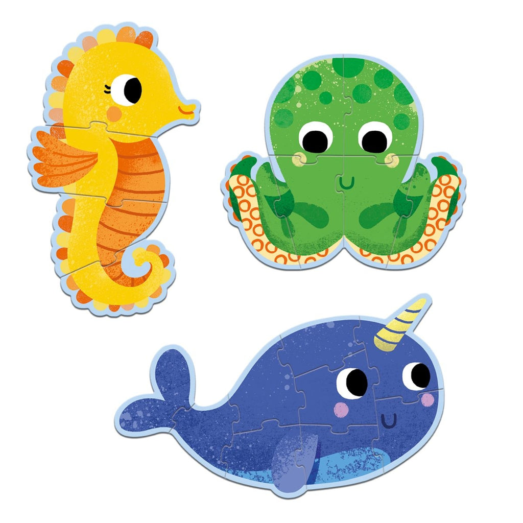 Djeco Drei erste Puzzles, Im Meer, 4, 6 und 9 Teile