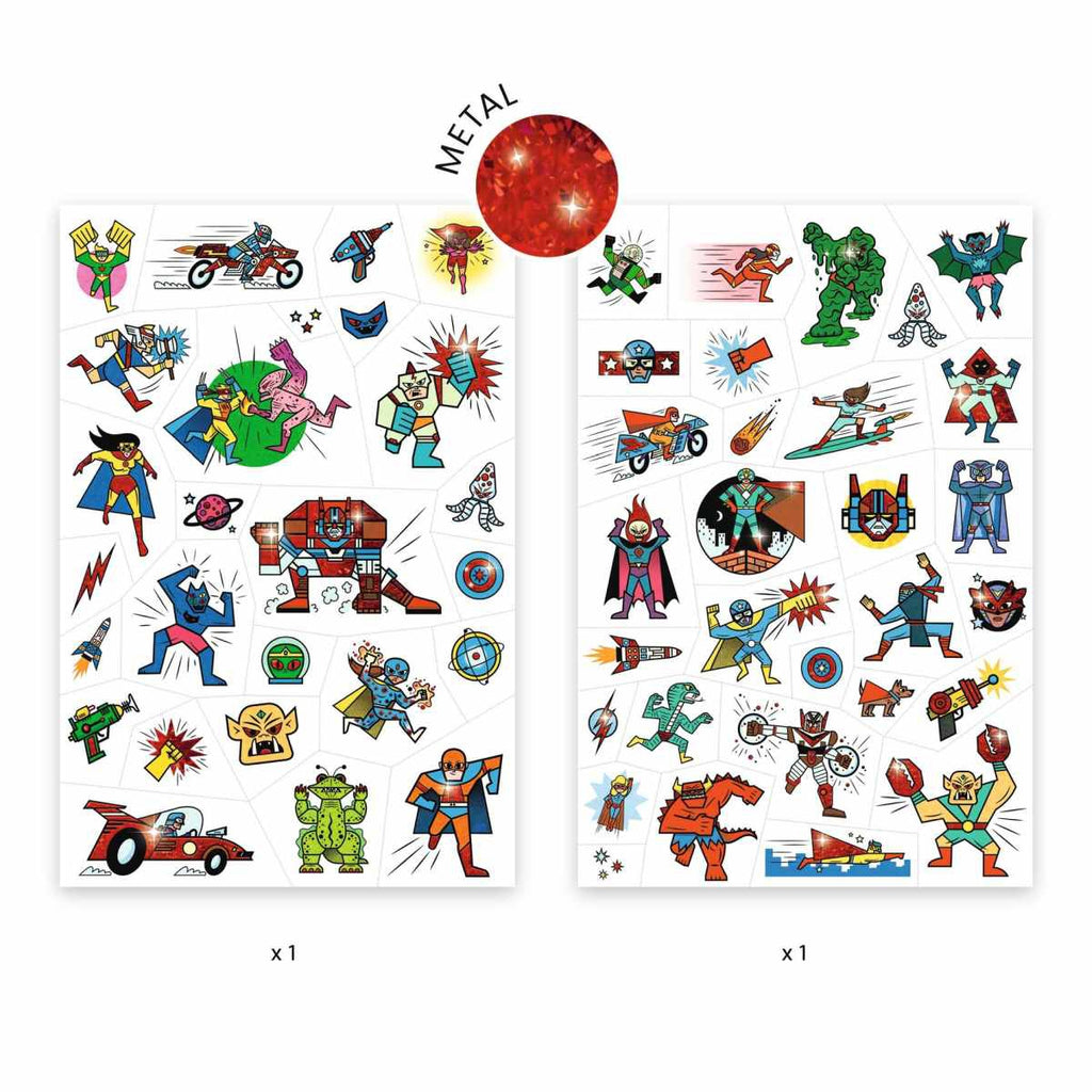 Djeco Glitzer-Tattoos 2er Set Superhelden