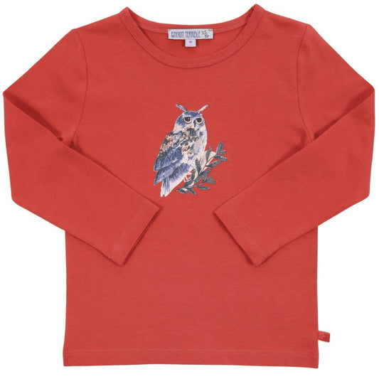 Enfant Terrible Langarmshirt Eule mit Stickerei, Copper