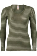 Engel Natur Damen Unterhemd/Langarmshirt Wolle/Seide, Ringel Olive/Natur