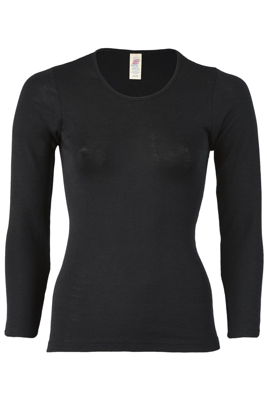 Engel Natur Damen Unterhemd/Langarmshirt Wolle/Seide, Schwarz