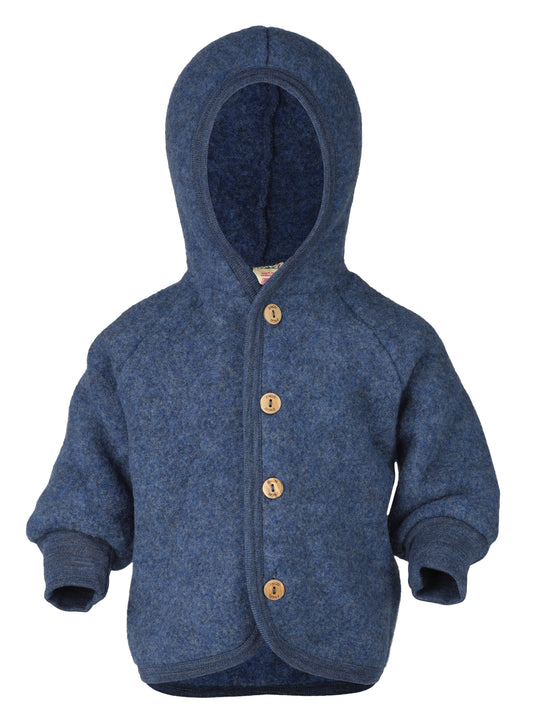 Engel Natur Kapuzenjacke Wollfleece, Blau melange