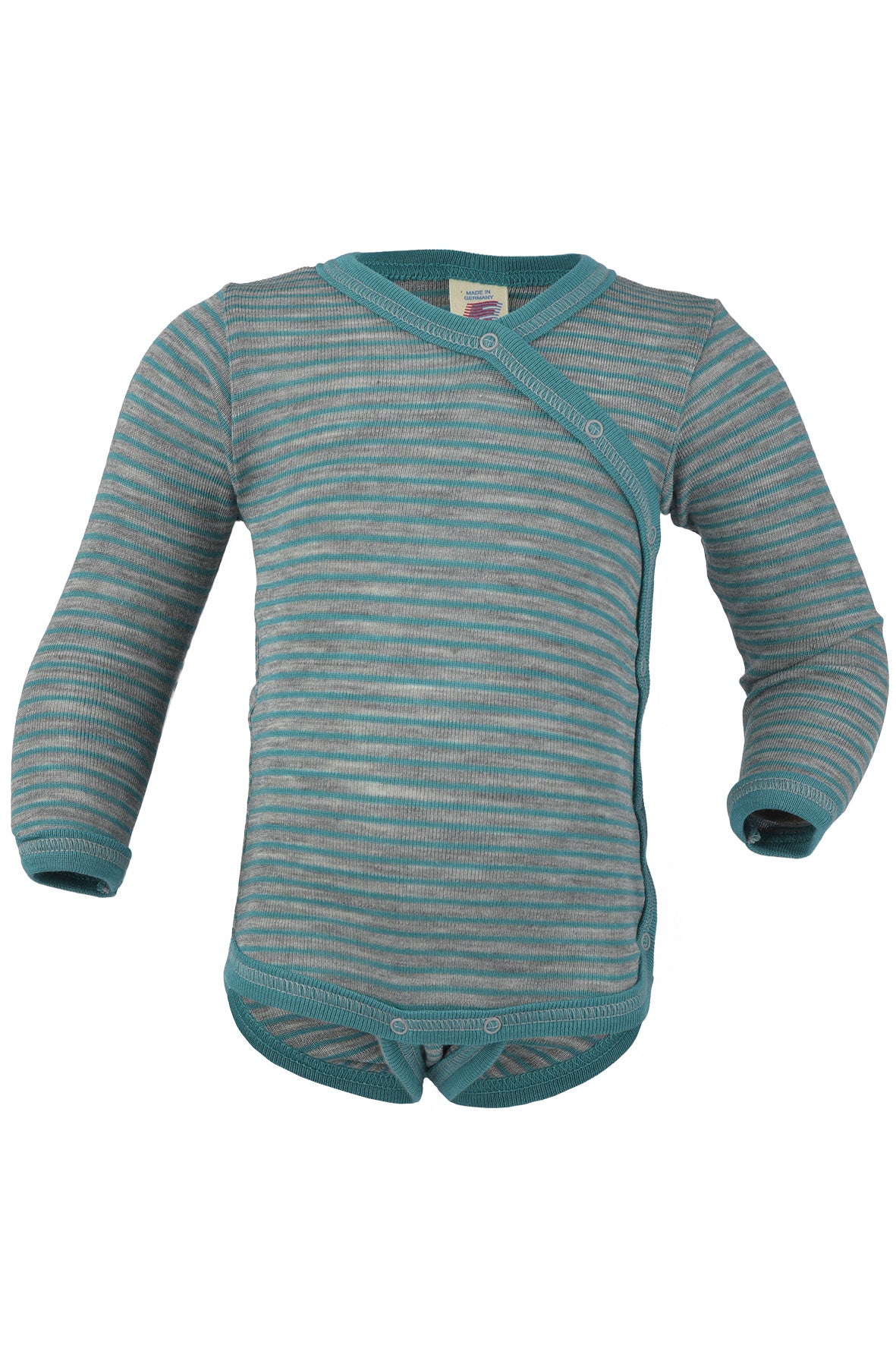 Engel Natur Langarm-Wickelbody Wolle/Seide, Eisvogel/Hellgrau melange