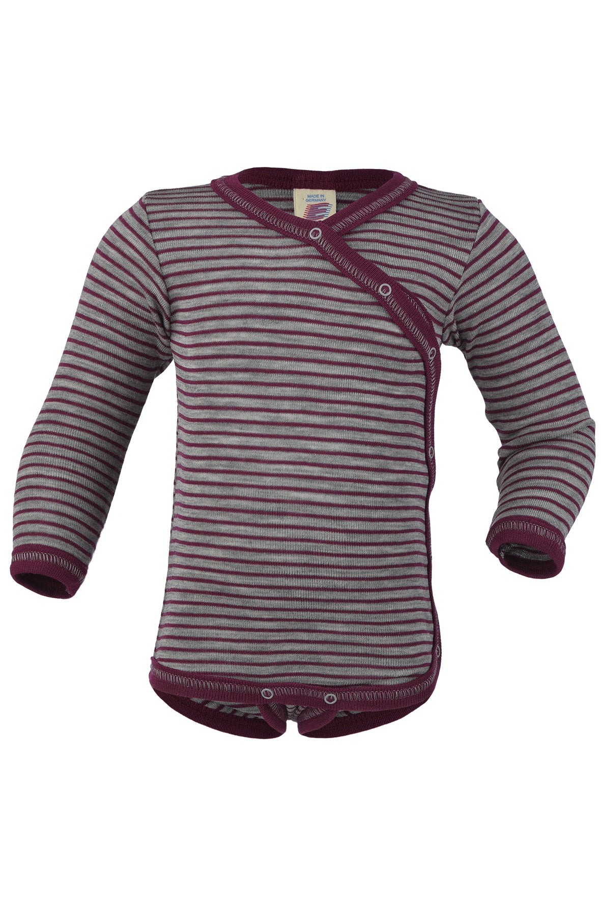 Engel Natur Langarm-Wickelbody Wolle/Seide, Orchidee/Hellgrau melange