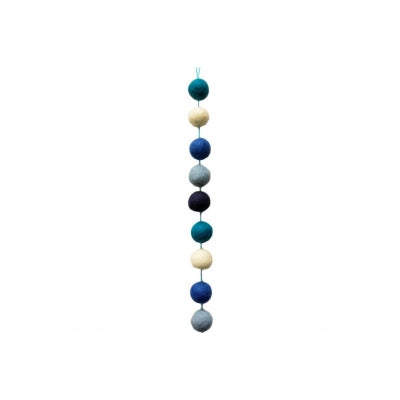 Filzkugelkette Wollfilz, Blau/Weiß