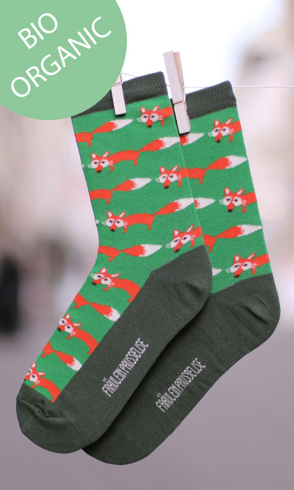 Bio Erwachsenen-Socken Fuchs, grün