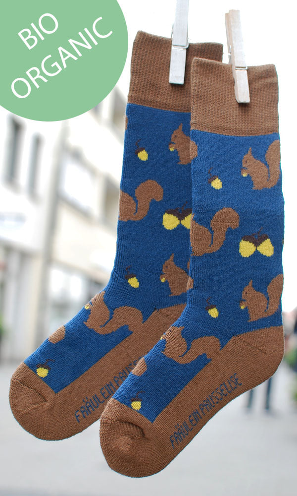 Kinder-Frottee-Socken Eichhörnchen, Blau