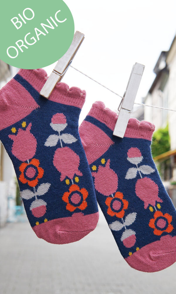 Bio Kinder-Sneakersocken Tulpen blau