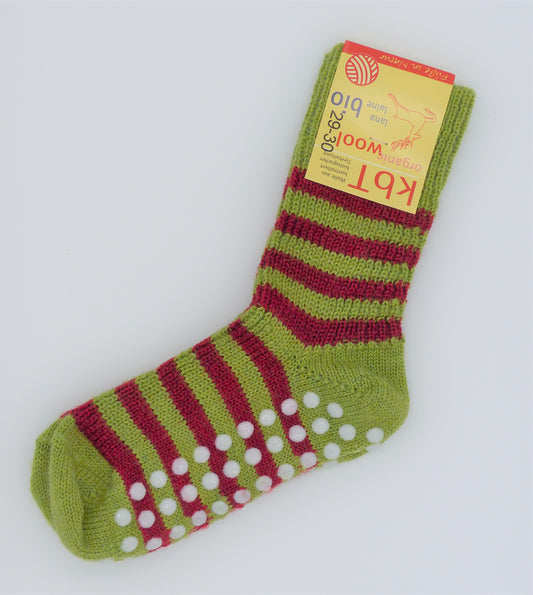 Hirsch Natur Kinder Stopper-Wollsocken rot/grün