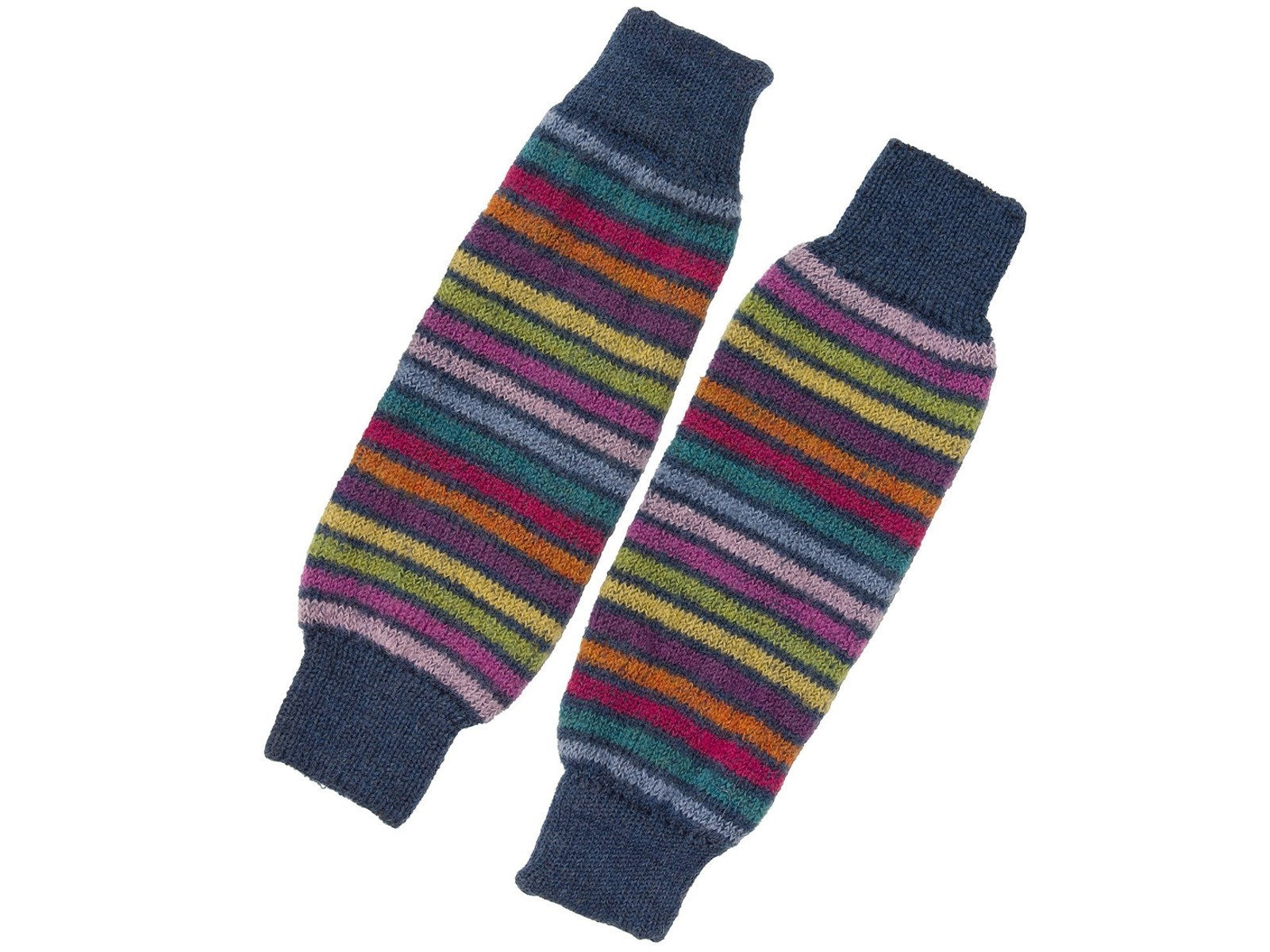 Hirsch Natur Kinder Beinstulpen Wolle, Ringel blau/bunt