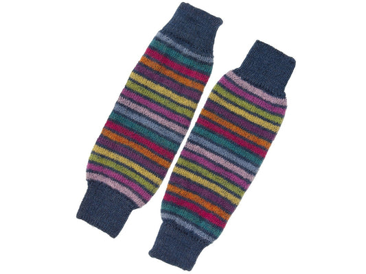 Hirsch Natur Kinder Beinstulpen Wolle, Ringel blau/bunt