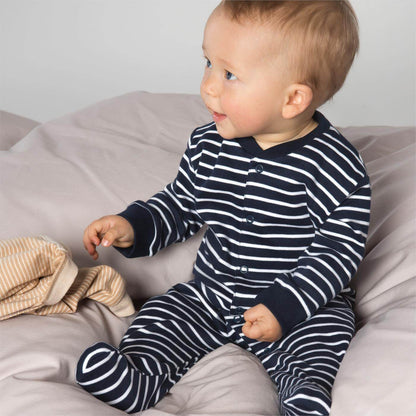 Living Crafts Baby-Schlafanzug mit Füßen, navy/weiß