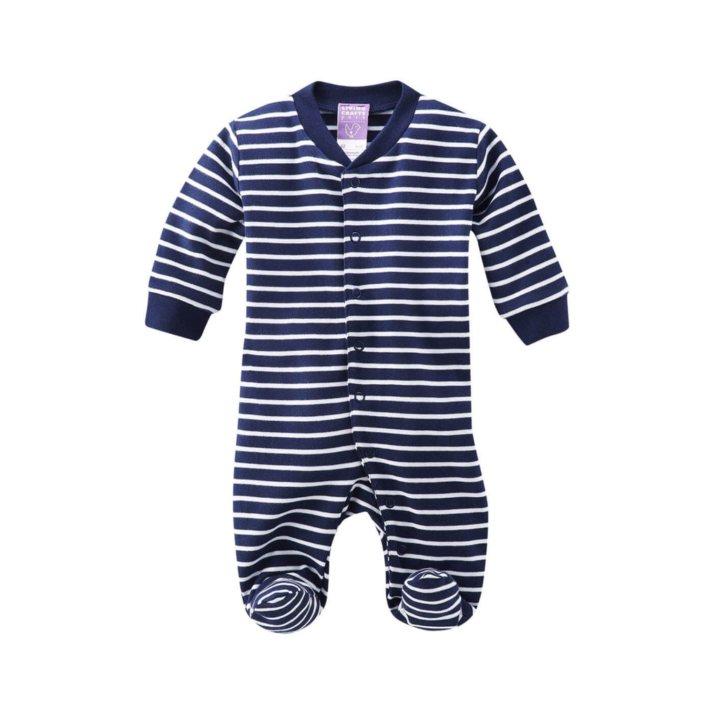 Living Crafts Baby-Schlafanzug mit Füßen, navy/weiß