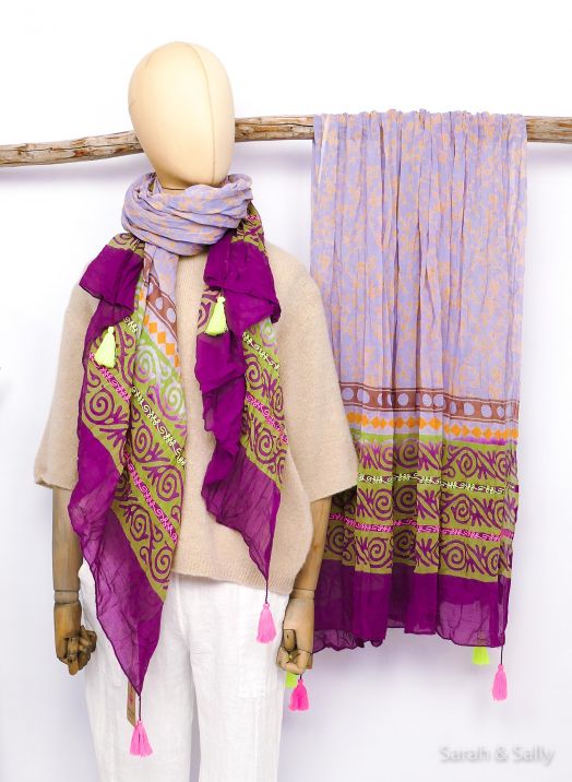 Sarah&Sally Schal Mustermix (772) Violett mit Stickerei