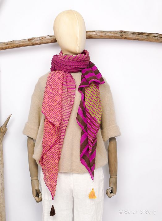 Sarah&Sally Schal Pink m. Streifen (810)