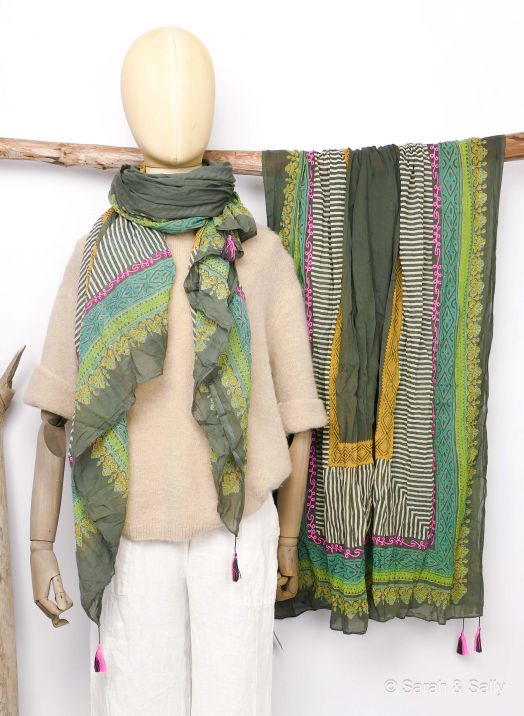 Sarah&Sally Schal Grau mit Bunt (838)