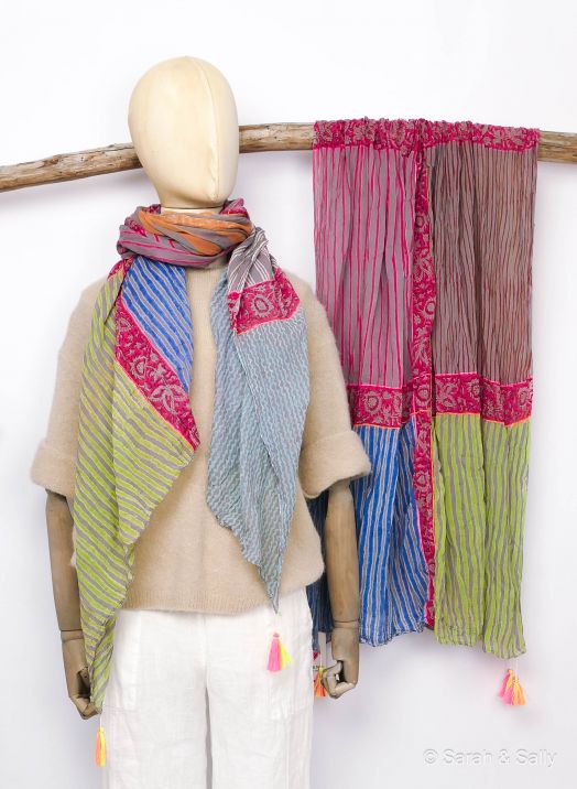 Sarah&Sally Schal Patchwork Blau Grün Rot (839)
