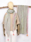 Sarah&Sally Schal Streifen Hellgrau/Beige (858)