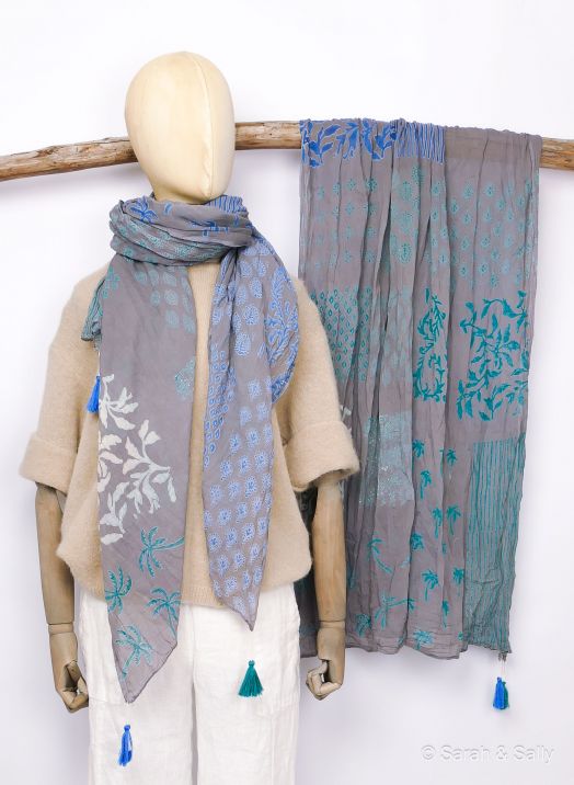 Sarah&Sally Schal Palme/Grau (855)