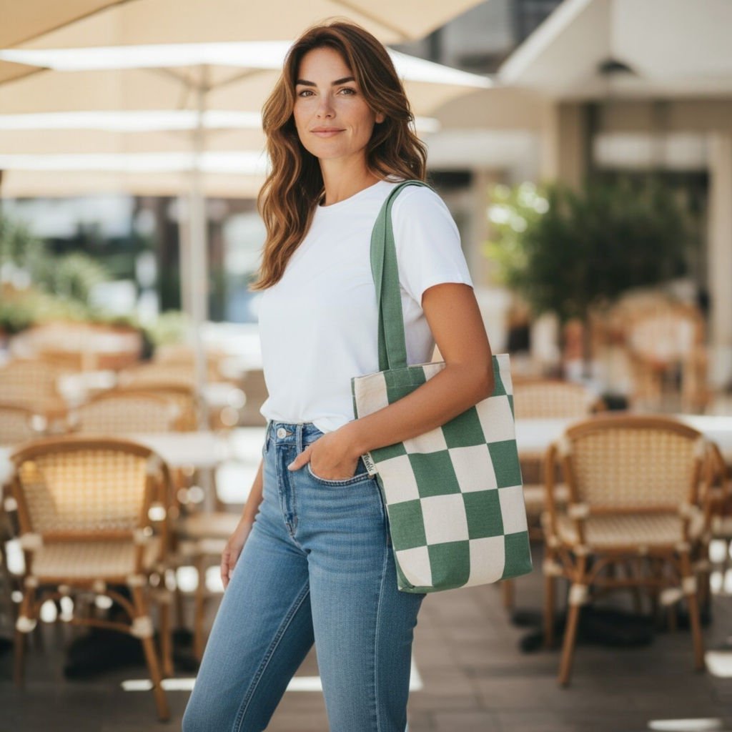 NoMorePlastic Totebag Karo, grün