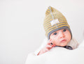 Pickapooh Babymütze Zoe Wolle/Seide Ringel, Senf/Grau