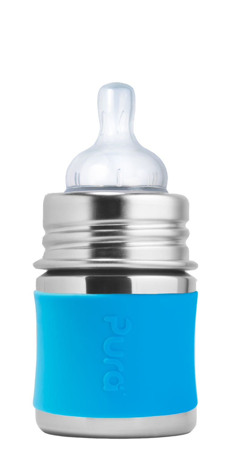Pura kiki Edelstahl Babyflasche mit Sauger 125 ml, aqua