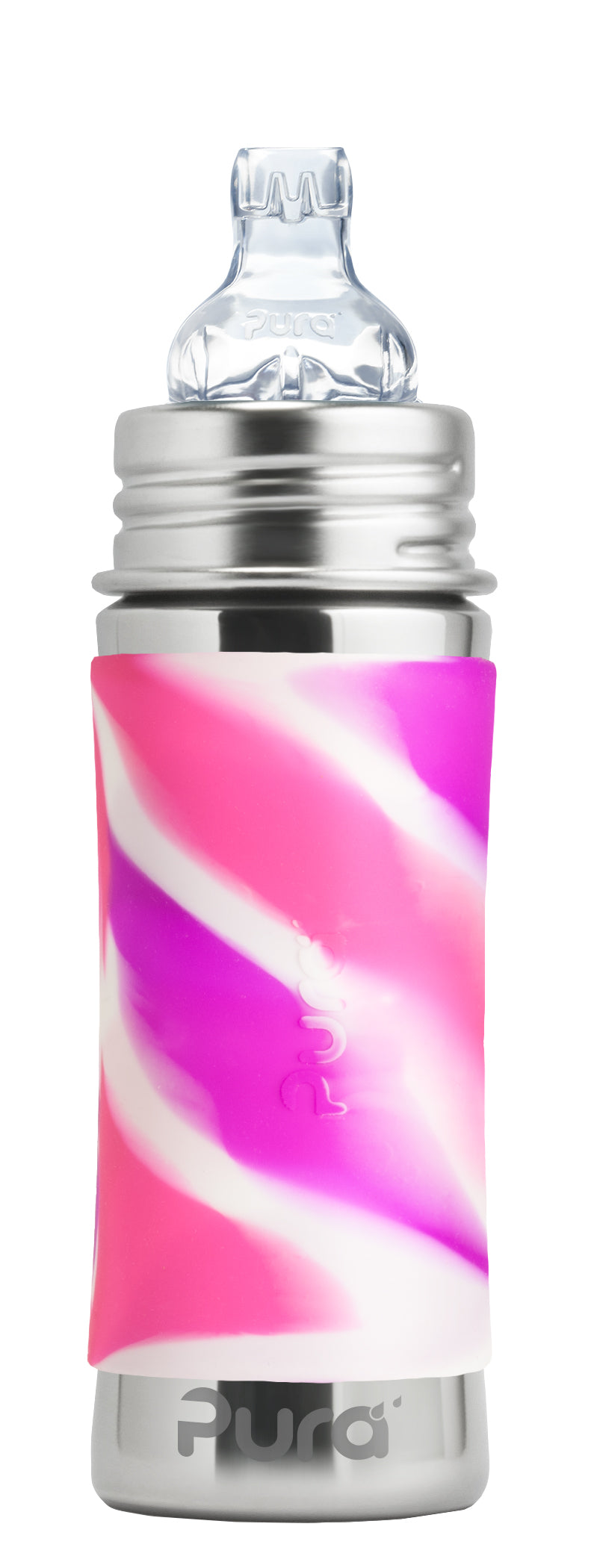 Pura kiki Edelstahl Trinklernflasche 300 ml, pink swirl