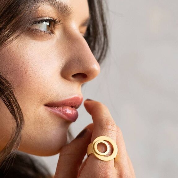 S. Engel Ring edel, Kreis doppelt, vergoldet matt