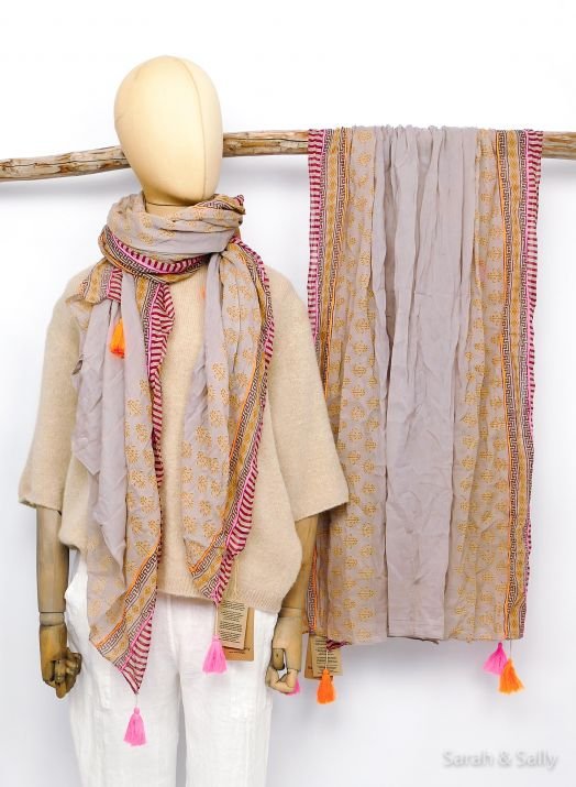 Sarah&Sally Schal Taupe Streifen (705)