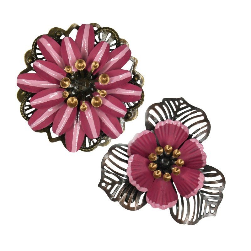 Urban Hippies Metallblume Tiki-Set, Brosche/Haarbrosche, pink