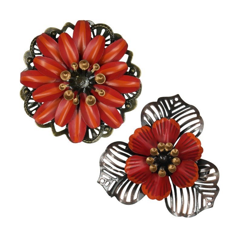 Urban Hippies Metallblume Tiki-Set, Brosche/Haarbrosche, red